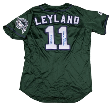 1998 Jim Leyland Game Used, Signed & Inscribed National League All-Star Green Batting Practice Jersey (Beckett) 